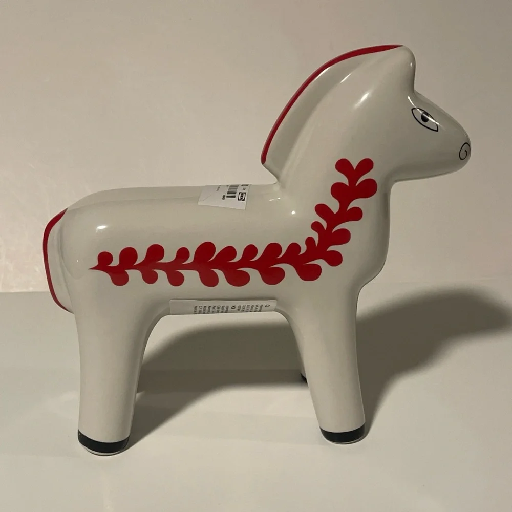 Ikea Vinterfint Swedish Nordic Dala Horse Ceramic White, Red, Black Accents New